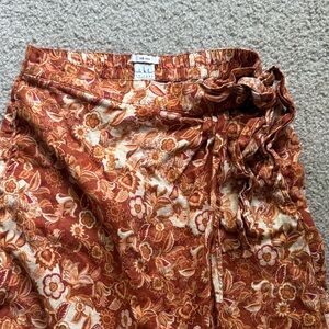Nicole Miller 100% Linen Rust and Cream Floral Midi Skirt